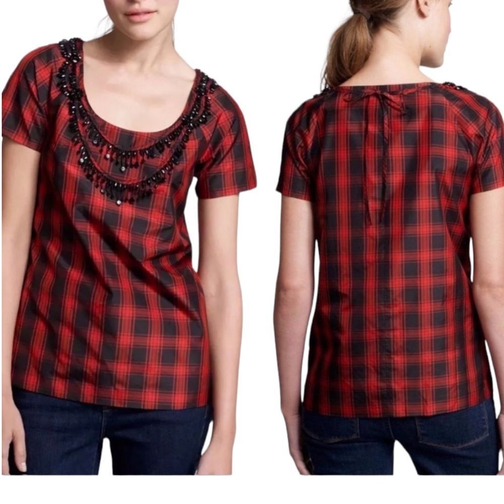 J.CREW Plaid Eliza Tee Short Sleeve Blouse 100% Silk
